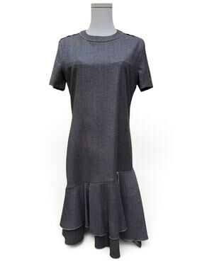 Brunello Cucinelli Metallic Virgin Wool Monili Shoulder Flounce Dress Size M